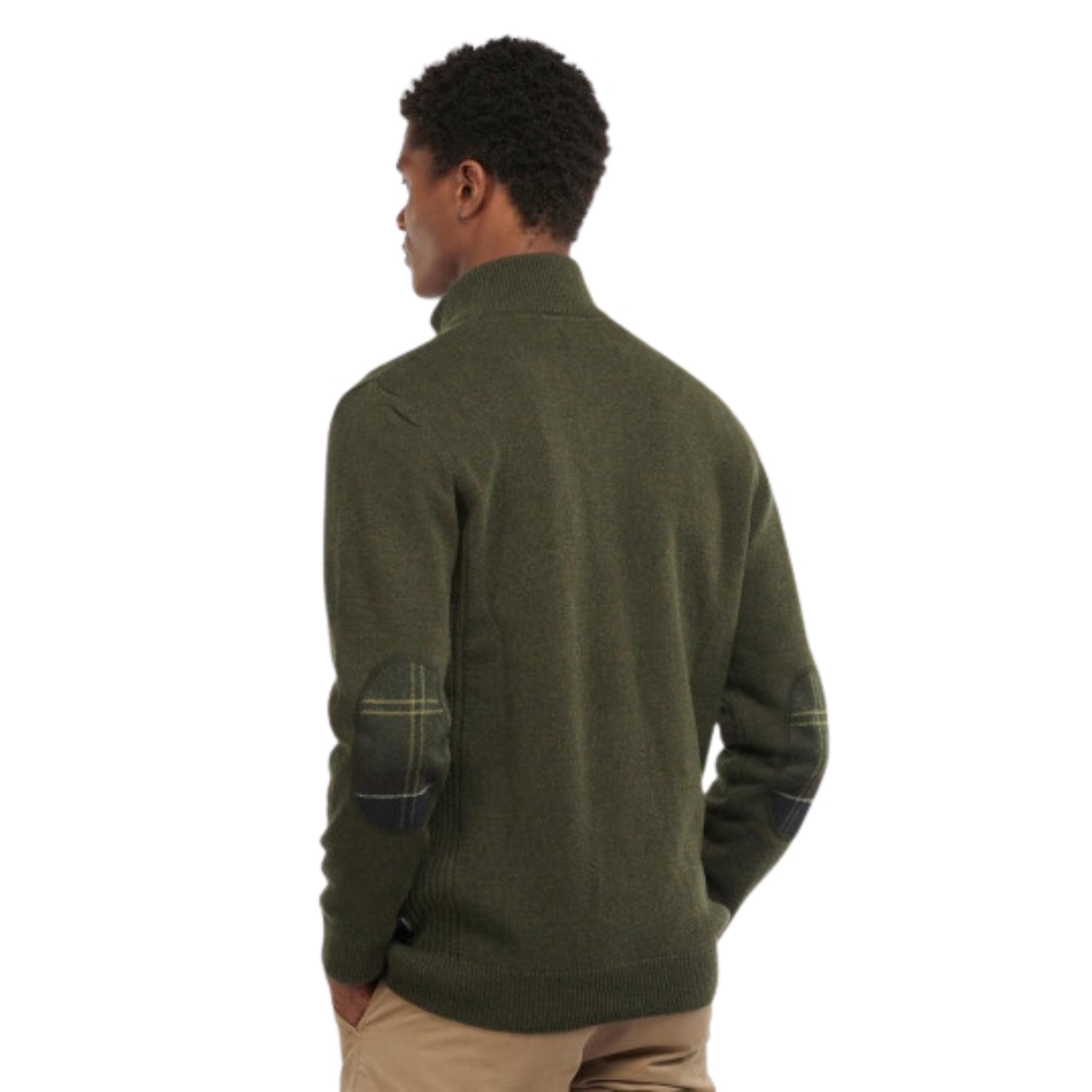 Barbour Holden Half Zip Lambswool Sweater Olive Marl, Das klassische Tartan hebt diesen Pullover von der Masse ab