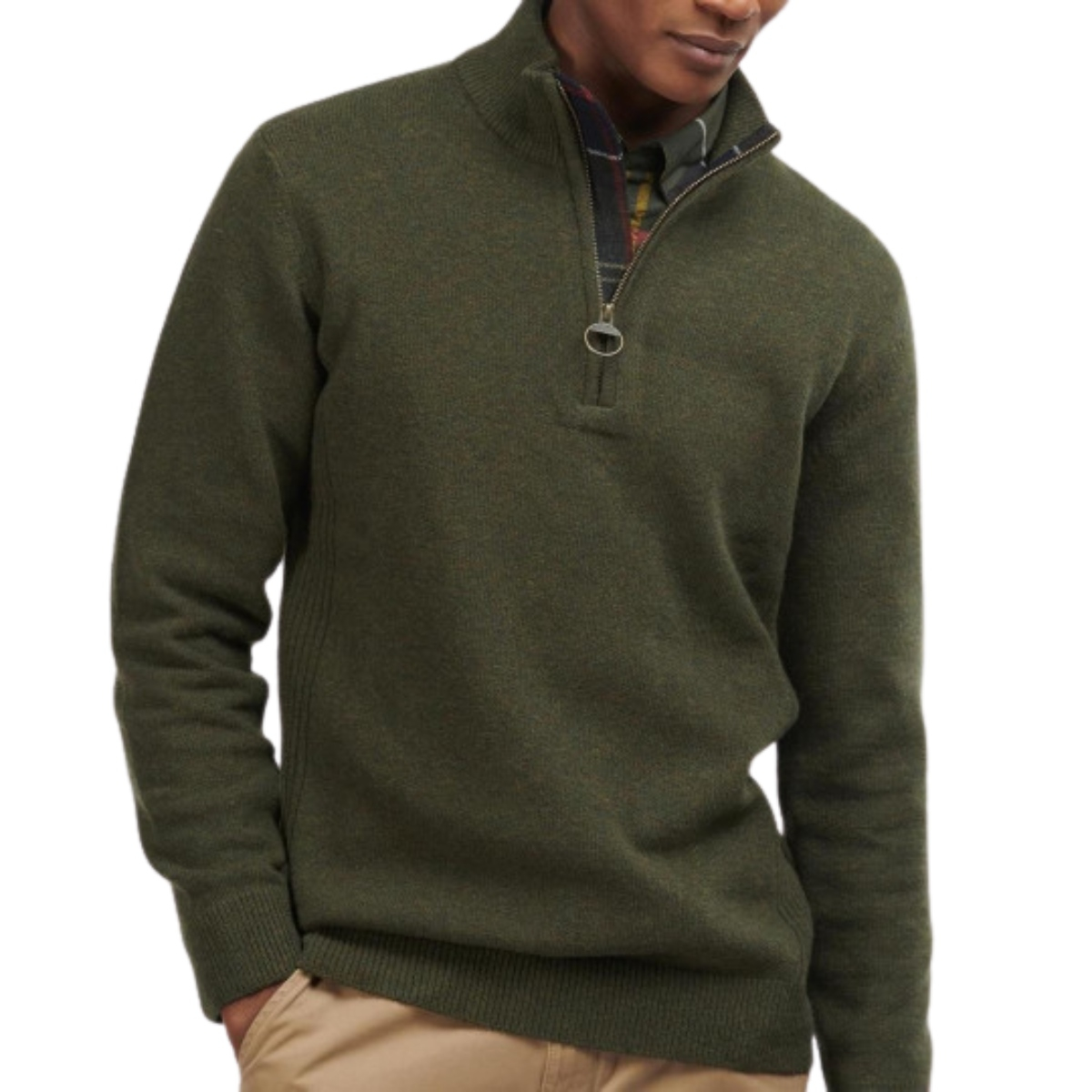 Barbour Holden Half Zip Lambswool Sweater Olive Marl, Pullover aus hochwertiger Lamswool