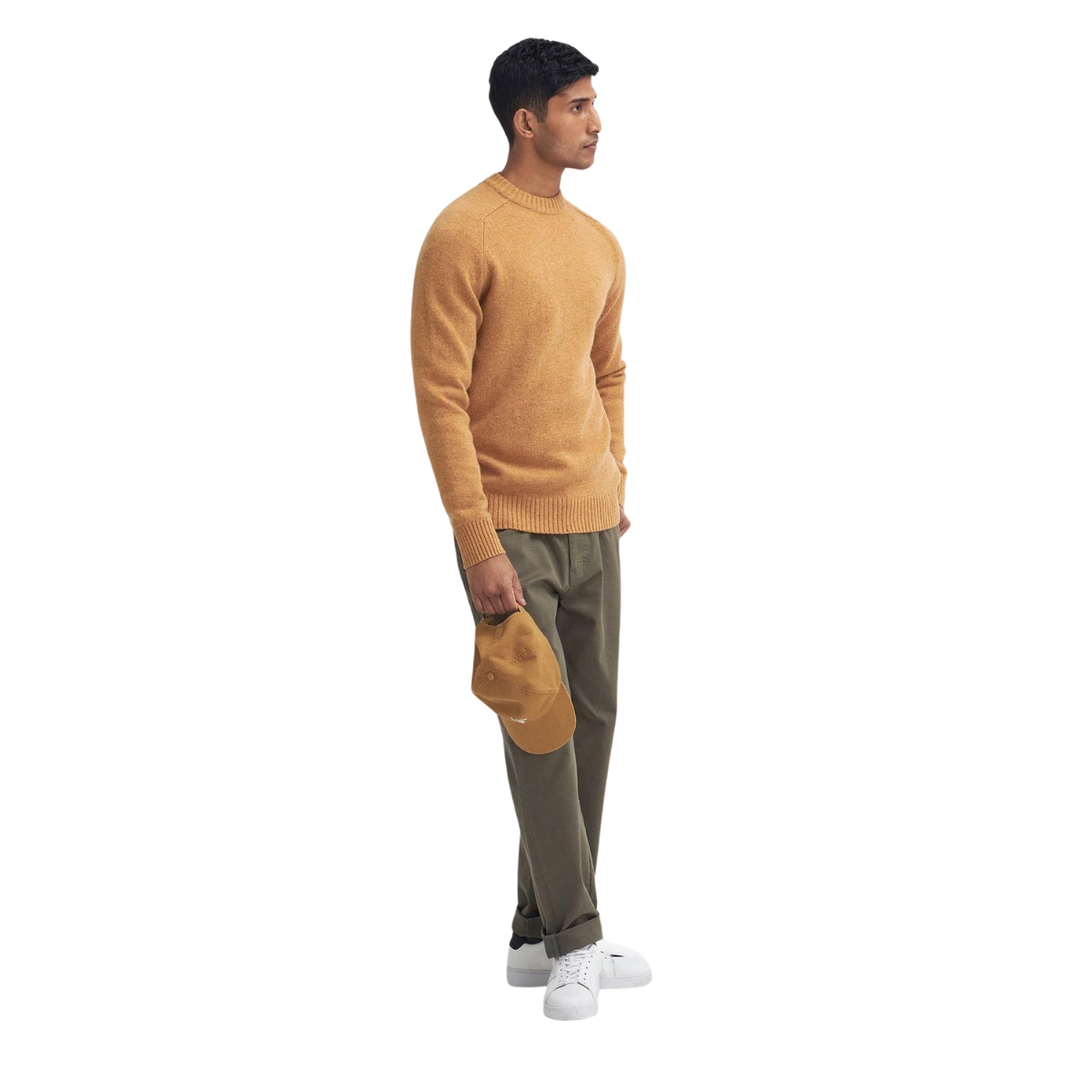 Barbour Grangetown Merino Crew Neck Pullover in Harvest Gold, das feine Strickmuster macht diesen Pullover besonders.