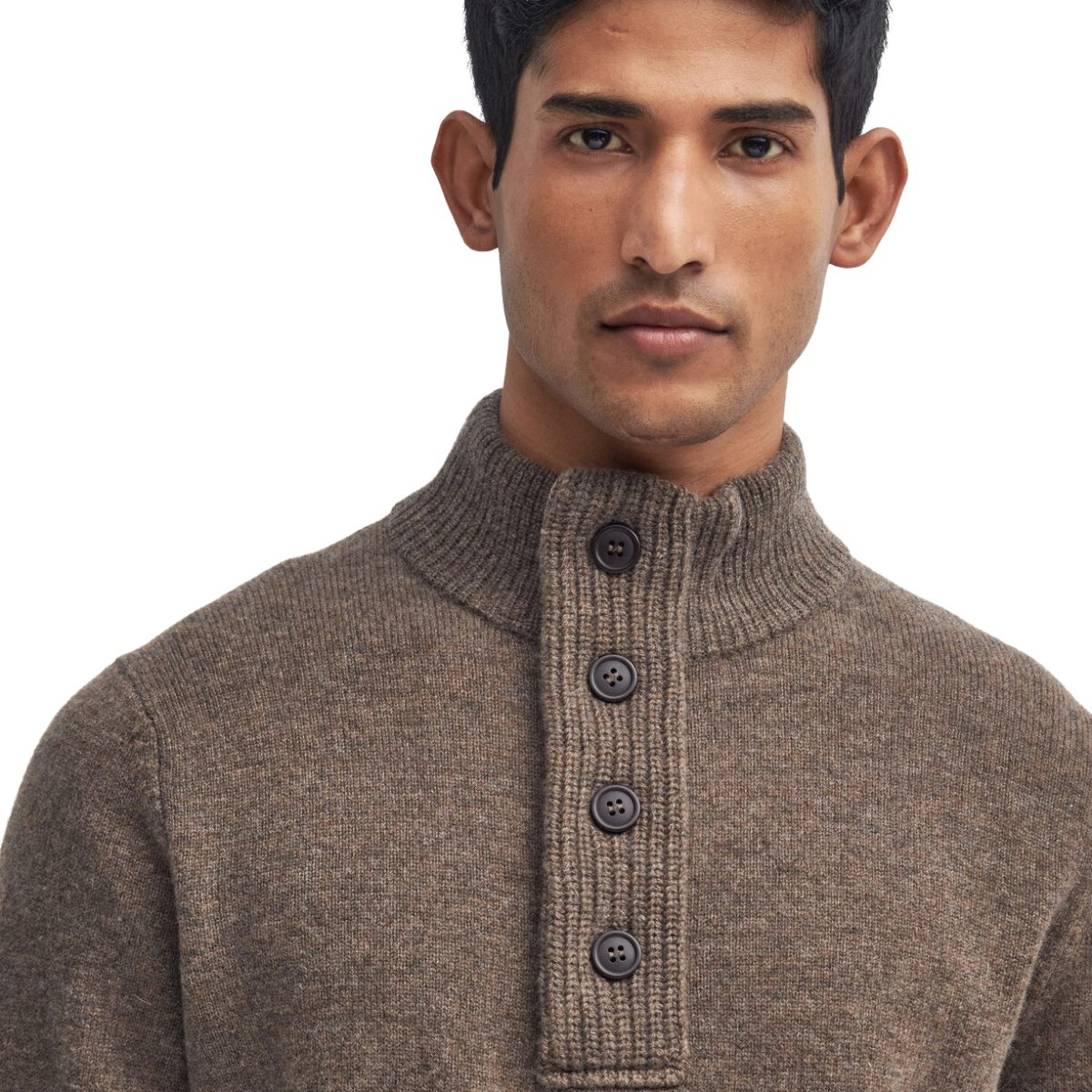 Barbour Patch Half Button Lambswool Sweater Dark Stone, Pullover aus hochwertiger Lamswool