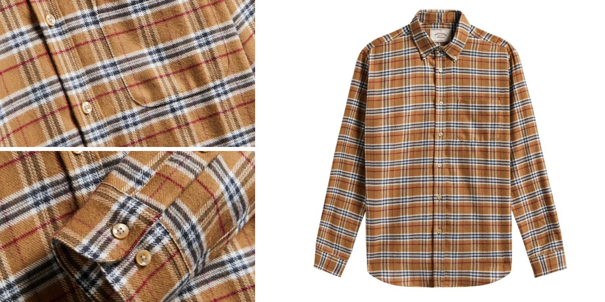 Portuguese Flannel Lamo Shirt Camel, hergestellt aus hochwertigem portugiesischem Stoff und mit Stolz hergestellt in Portugal.