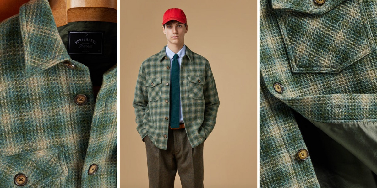 Portuguese Flannel Waffle Overshirt in Green, hergestellt von Handwerksmeistern in den alten Städten Nordportugals