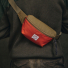 Filson Surveyor Crossbody Pack Dark Tan/Flame wearing as a crossbody pack