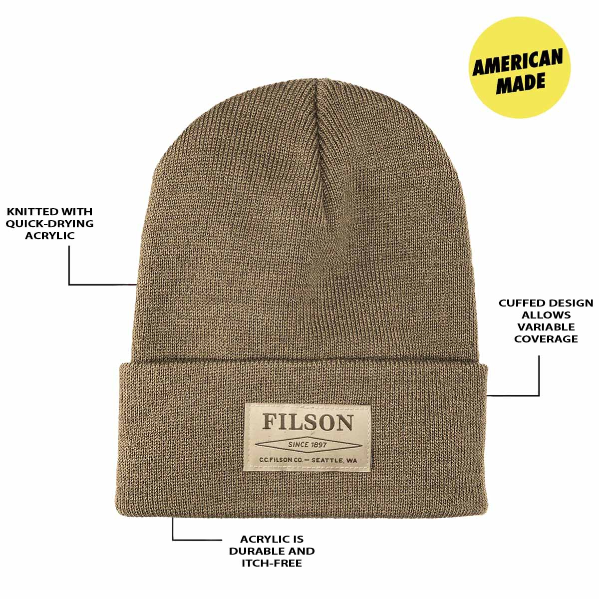 Filson Ballard Watch Cap Dark Mushroom, FEATURES