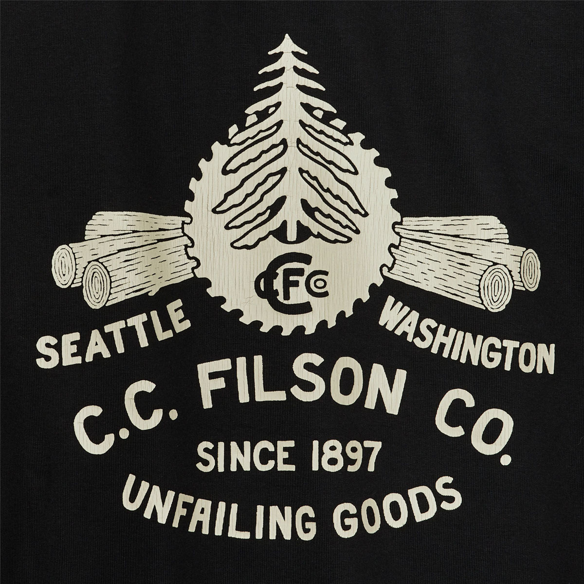 Filson Prospector Graphic Hoodie Black/Log Mill, a cool-weather staple built for the long haul