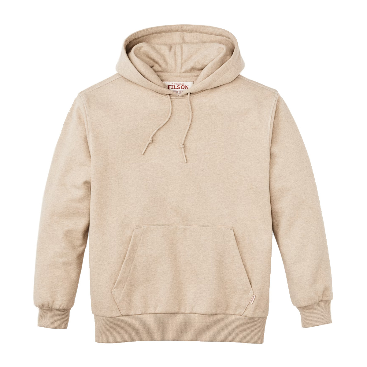 Filson Prospector Hoodie Oatmeal Heather, ein idealer Baselayer bei kaltem Wetter, Hergestellt aus robustem 13-oz-Fleece