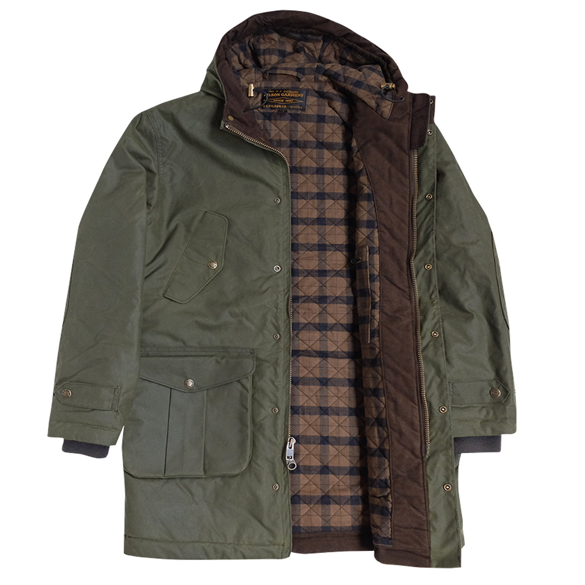 Filson Shelter Cloth Parka Otter Green, Robust, ein klassischer Regenparka aus gewachster Baumwolle mit verbesserter Passform und robustem Material