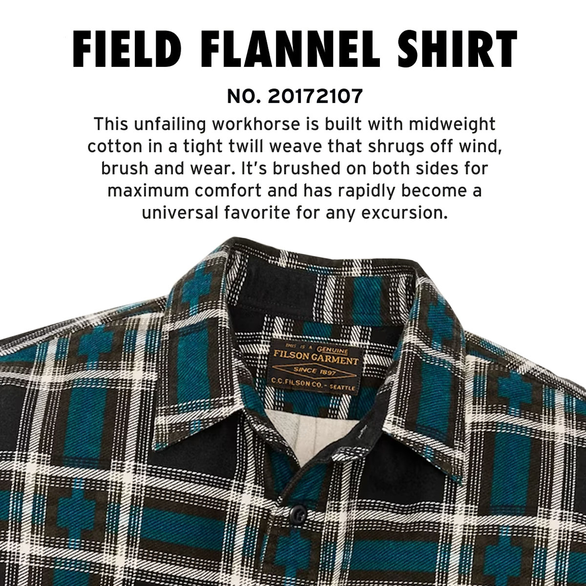 Filson Field Flannel Shirt Brown/Blue/Multi Plaid, Ein ikonisches Hemd in der Entstehung