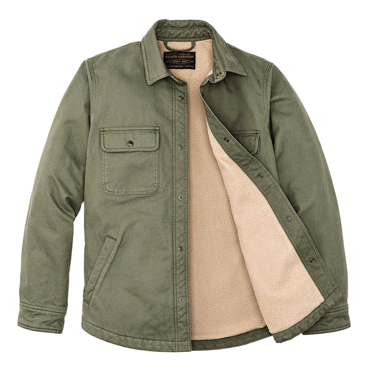 Filson Fleece Lined Jac-Shirt Service Green, Kann als leichte Jacke oder schweres Hemd getragen werden