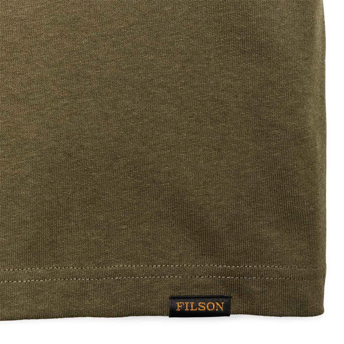 Filson Frontier Pocket T-Shirt Dark Olive, strapazierfähiges T-Shirt mit angenehmem Tragegefühl, das seine Struktur über die ganze Saison behält