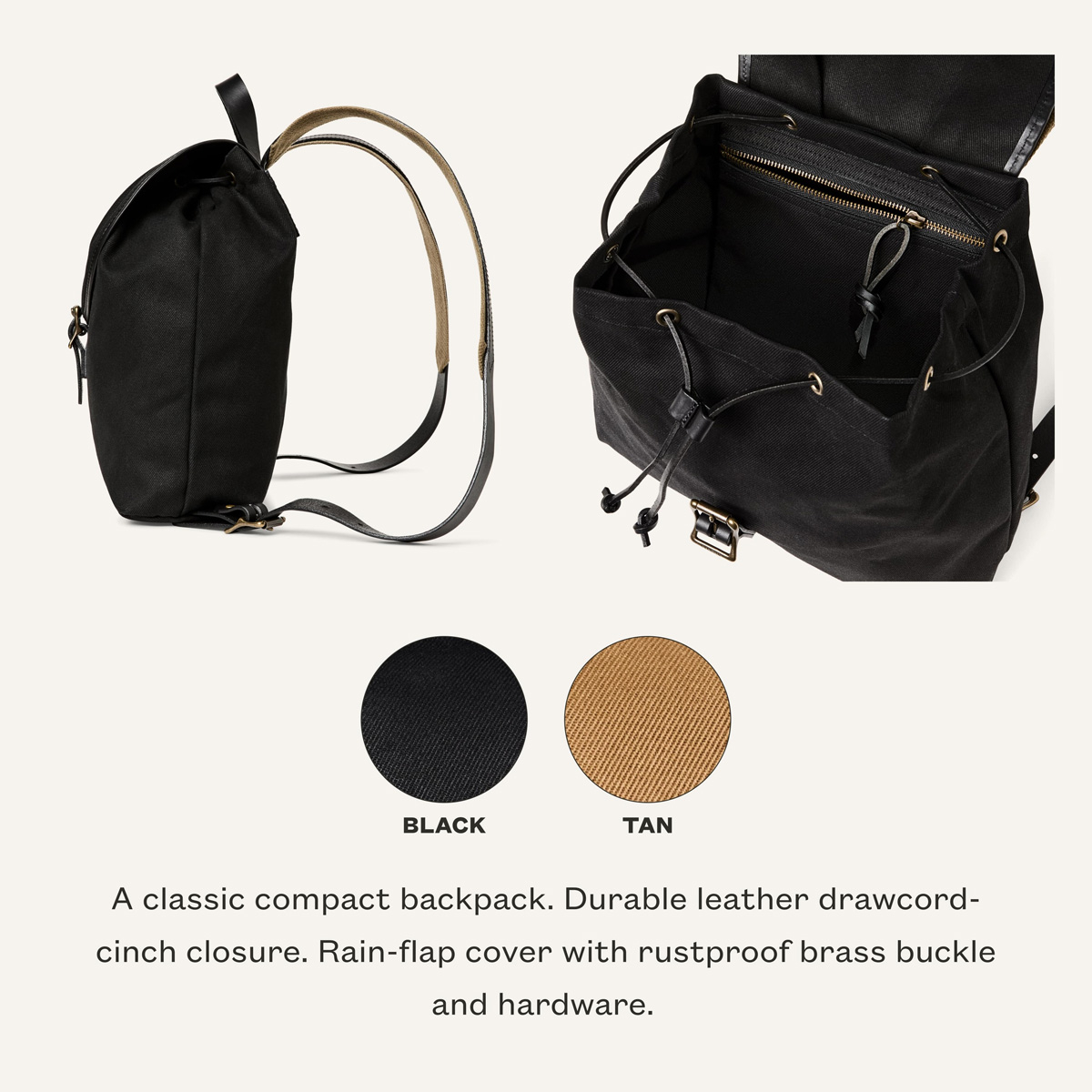 Filson Rugged Twill Drawstring Backpack Black ist super robust und ideal für kleine Gegenstände, die man unterwegs gerne dabei hat