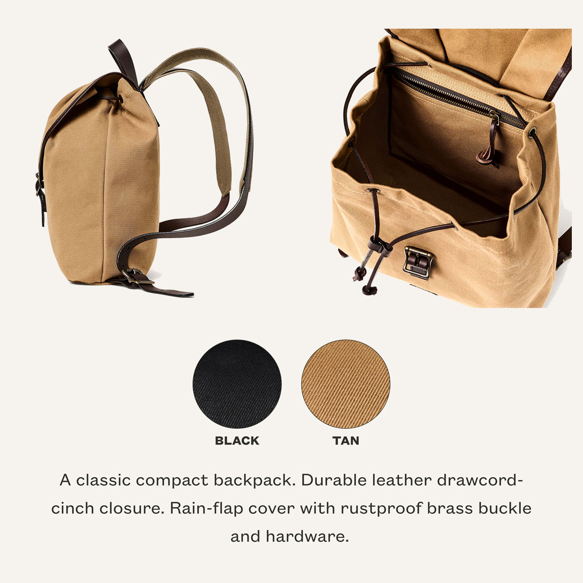 Filson Rugged Twill Drawstring Backpack Tan ist super robust und ideal für kleine Gegenstände, die man unterwegs gerne dabei hat