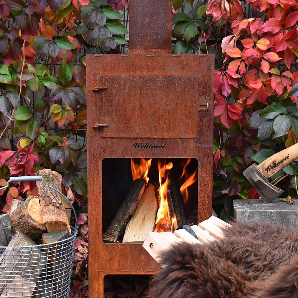 Weltevree Outdooroven schön-rostig, mit Weltevree Fieldchair